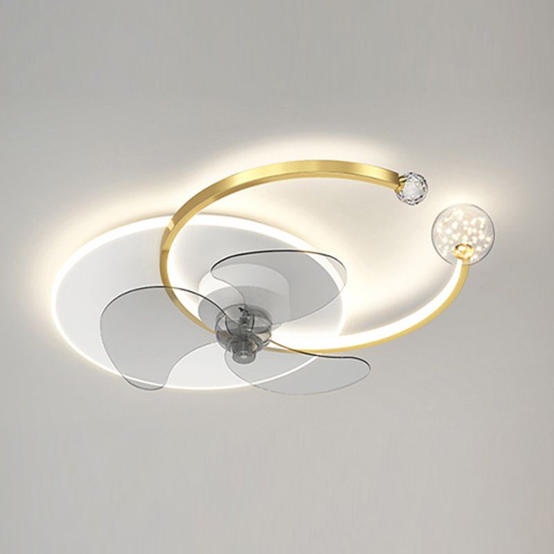 Modern Style Ceiling Fan Lighting Metal 3 Lights Ceiling Fan Lamp with Crystal for Bedroom