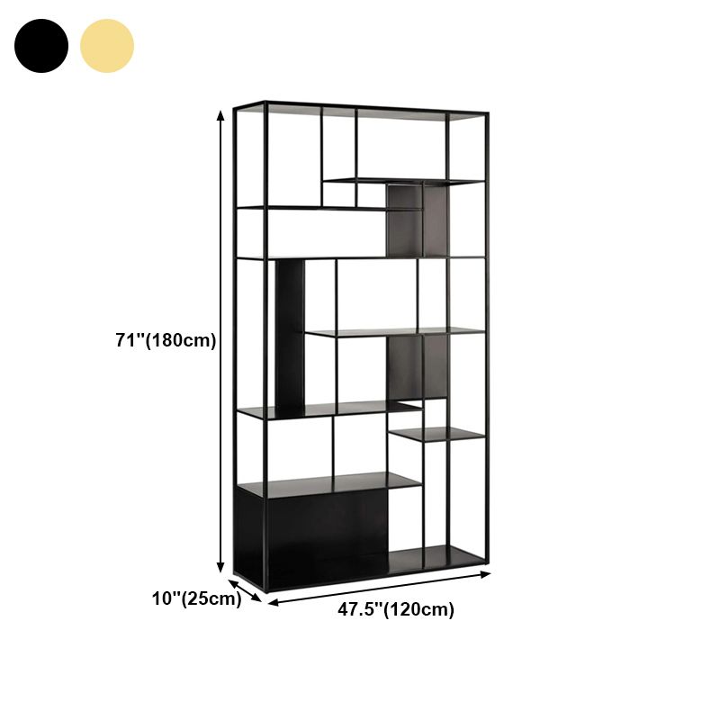 Modern Open Bookcase with Metal Rectangular Shelves for Office