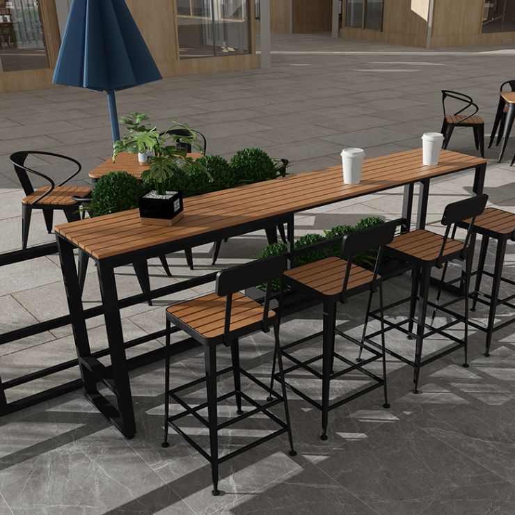 Outdoor Wooden Bar Table Industrial Trestle Footrest Counter Height Dining Table