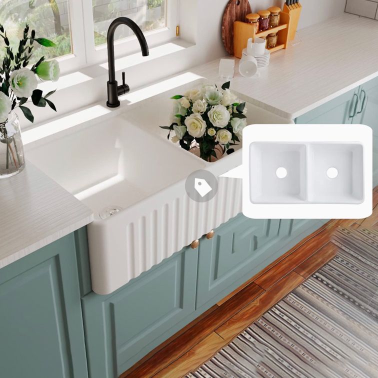 Farm Style Bathroom Sink Ceramic Rectangular Washroom Sink with Faucet