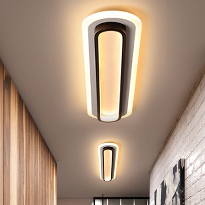 Lámpara de techo empotrada ovalada, lámpara de techo LED de metal contemporánea en blanco y negro con difusor acrílico en luz blanca/cálida, 19"/23"/31" de ancho