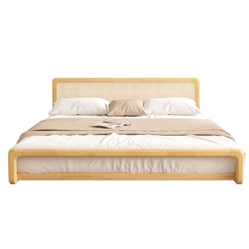 84.65 inch Wide Tropical Bed Frame Rubberwood Bed with Headboard