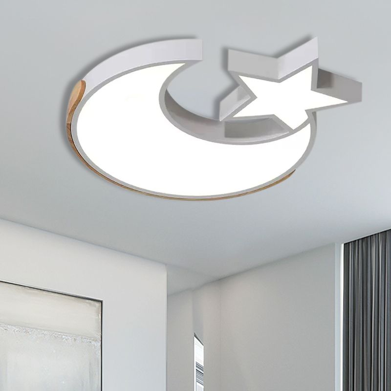 Lovely White LED Ceiling Light Star and Moon Acrylic Flushmount Light for Study Room