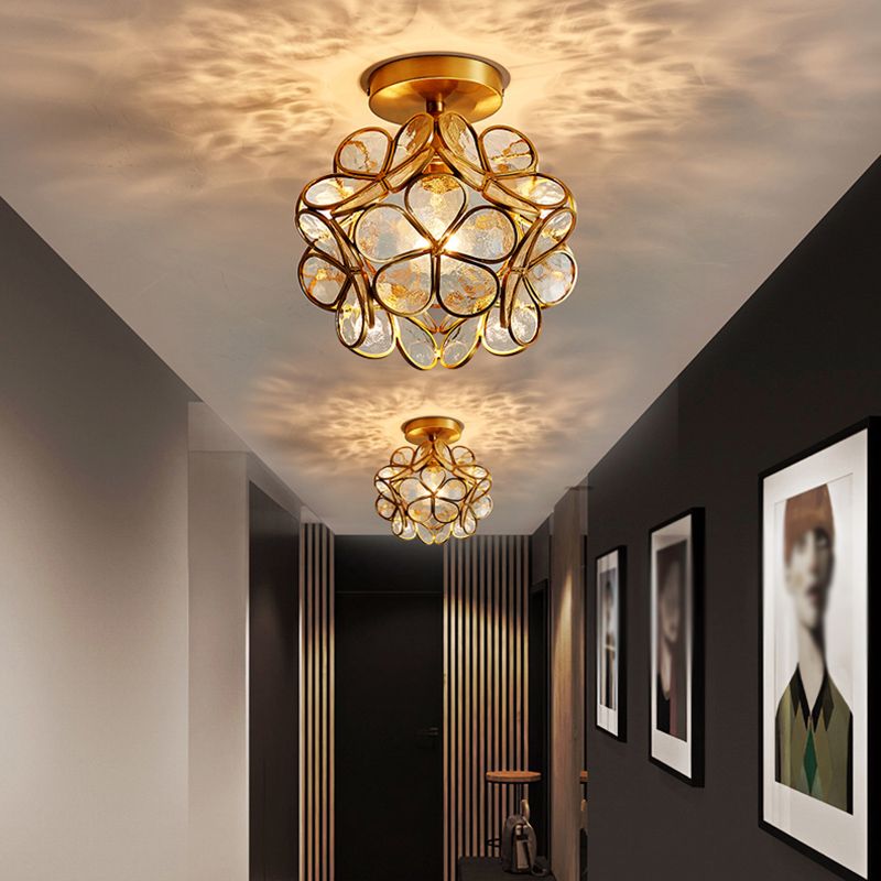 Plafonnier de style colonial pour salon, luminaire semi-aérien en verre et métal