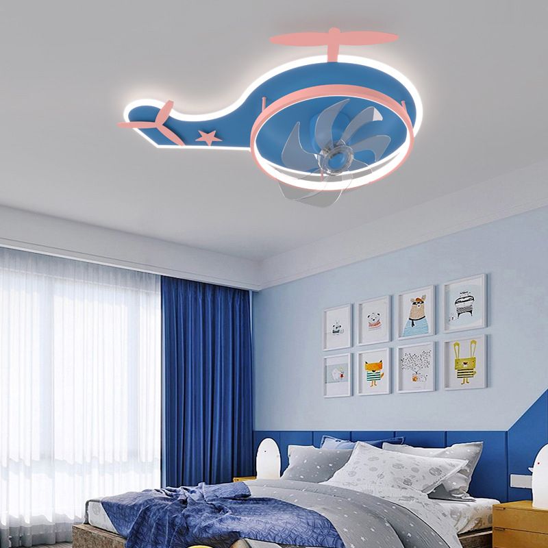 2 - Light LED Ceiling Fan Mount Blue / Pink Kids Style Ceiling Fan