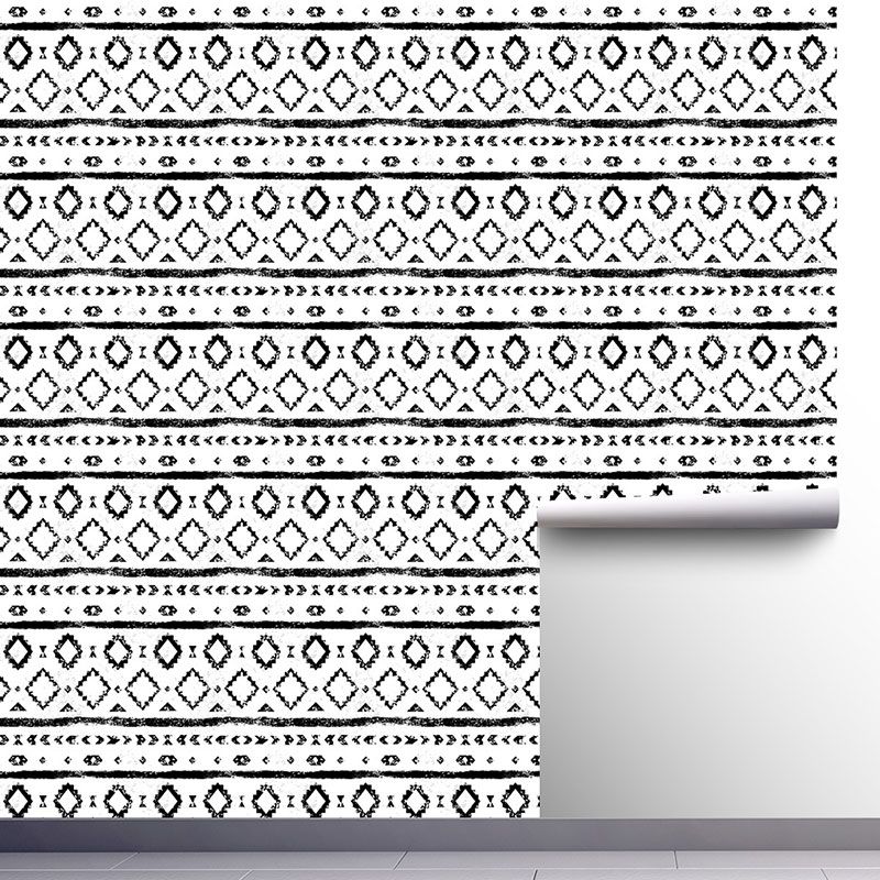 Contemporary Geometries Wall Decor in Black and White Living Room Wallpaper, 19.4 sq ft., Peel and Stick