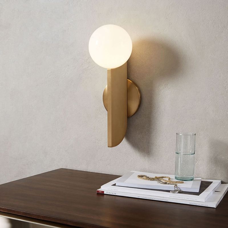 Simple Ball Shape Wall Sconce Matte White Glass 1 Light Gold Wall Mount Light Fixture