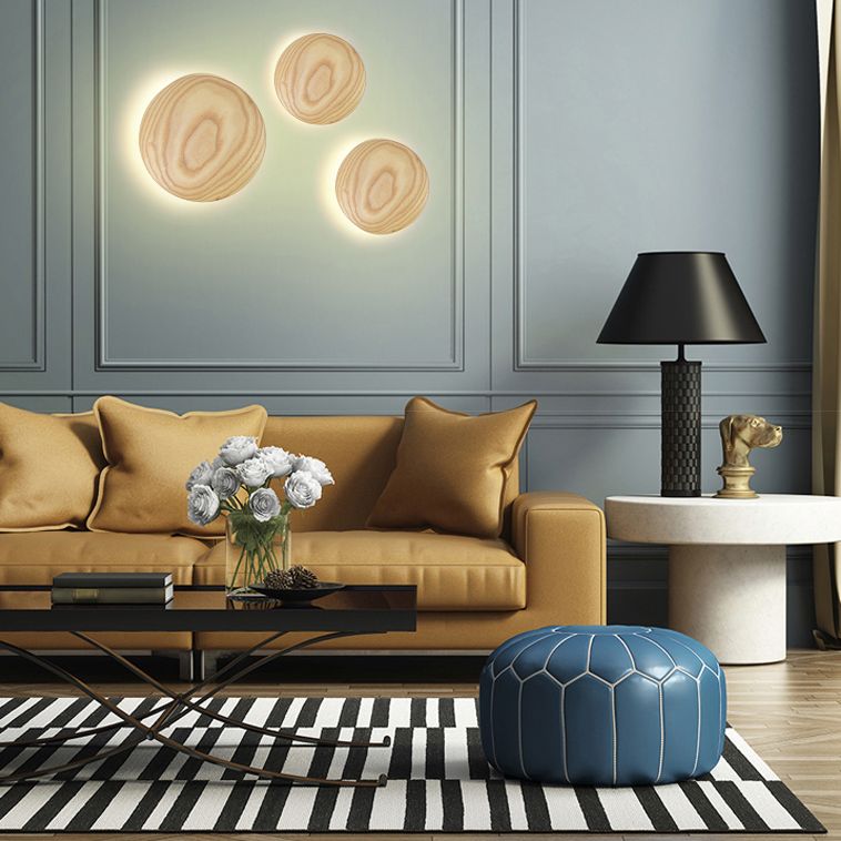 Atmosphere Circle Shape Wall Sconce Light Natural Oak LED Wall Lighting for Bedroom