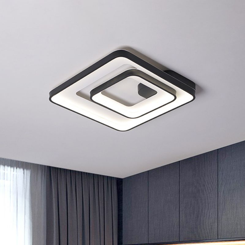 Square Frame Bedroom Flush Light Acrylic 16.5"/20.5" W LED Minimal Flush Mount in Black, White/Warm Light