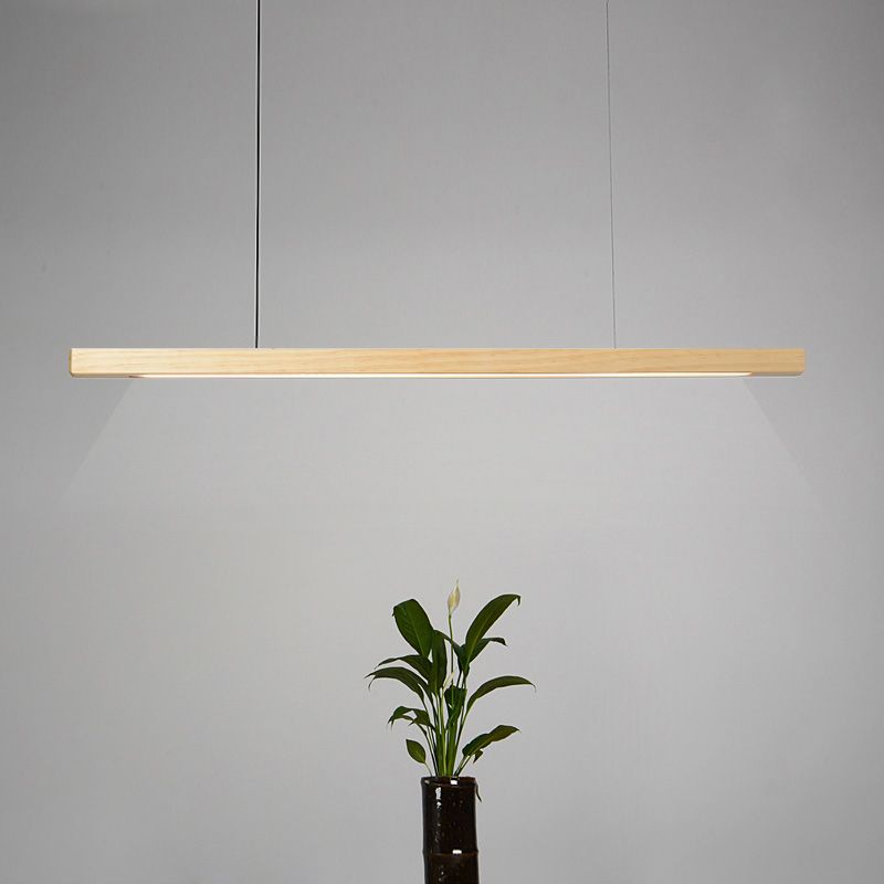 Linear Shape Island Light Modern Style Wood One Light Pendant Light Fixture