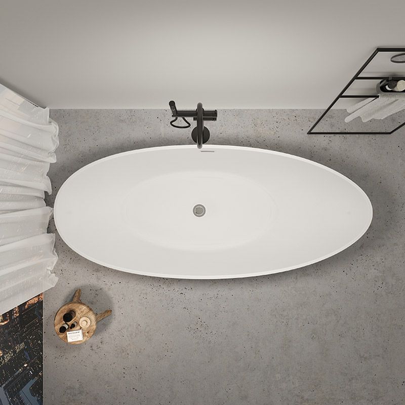 Contemporary White Acrylic Oval Bathtub Soaking Freestanding Tub