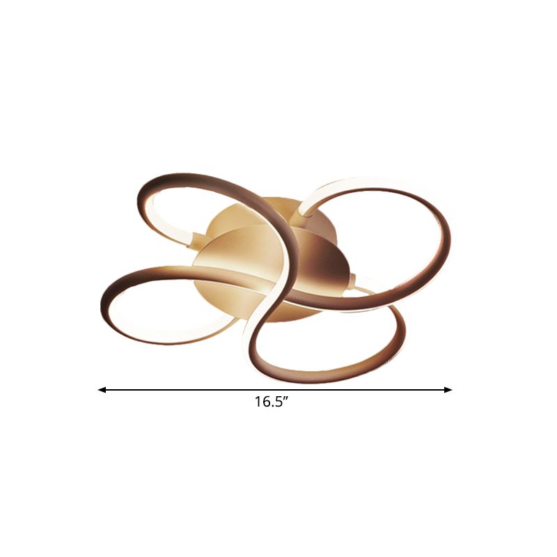 Coffee LED Floral Flush Mount Fixture Simplicity Metallic Ceiling Light for Sleeping Room