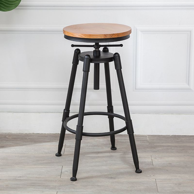 Industrial Metal Barstool Low Back Wood Footrest Adjustable Stool with Swivel