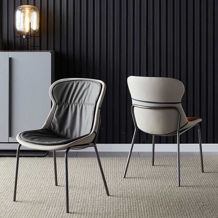 Scandinavian Style Microfiber Leather Dining Chairs Solid Back Armless Chair