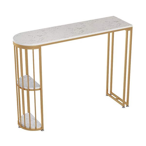 Glam Rectangle Dining Room Counter Table, Marble - 41.3" Bar Table with 2 Storage Shelves