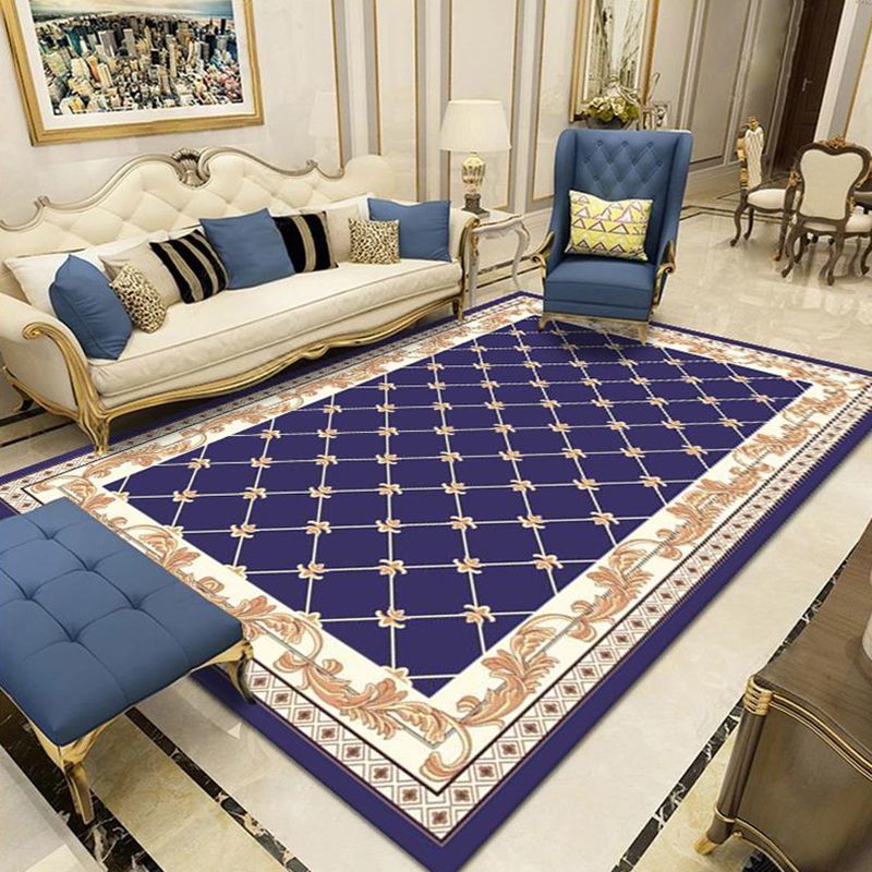 Solid Color Luxe Rug Polyester European Floral Print Indoor Rug Easy Care Carpet for Living Room