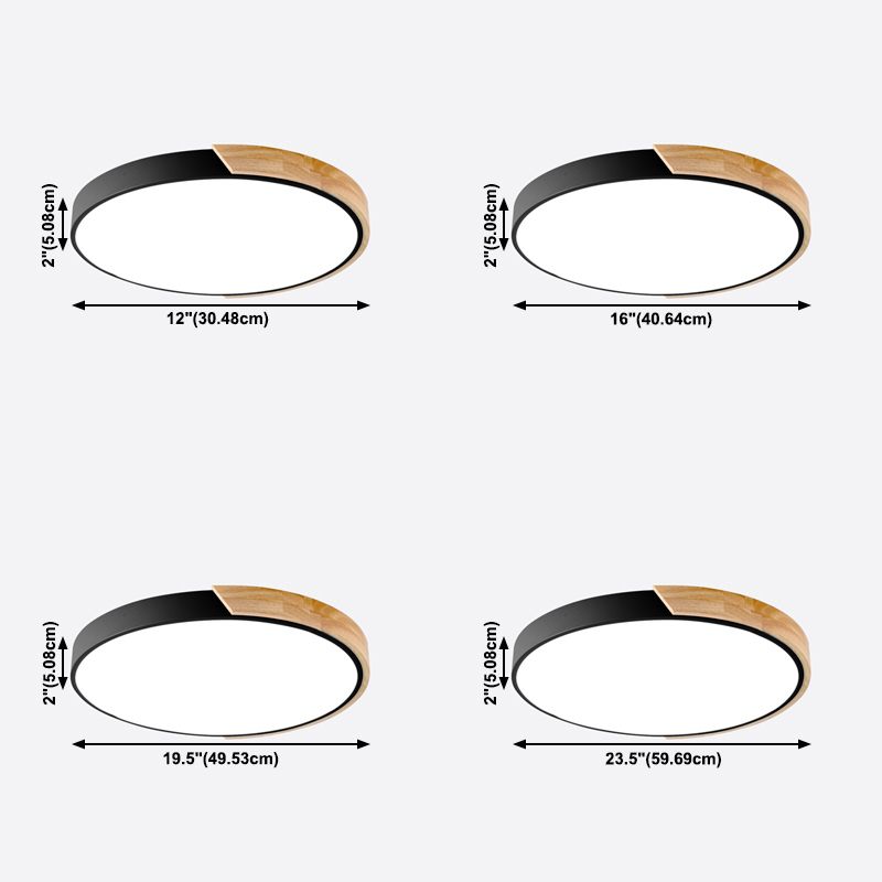 Nordic Metal Ceiling Light Round Colorful Flush Mount Light with Wood for Bedroom