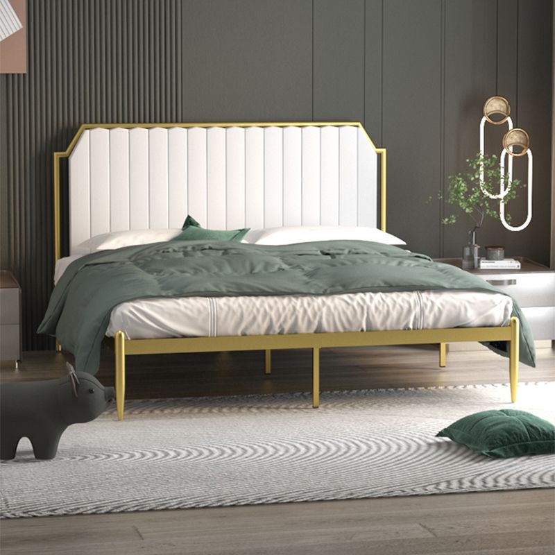 Contemporary Scooped Panel Headboard Bed with Metal Legs in Iron