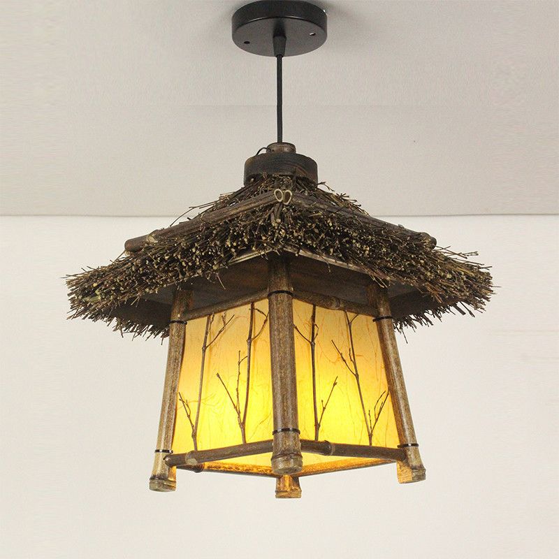 Chinese House Hanging Light Kit Bamboo 1-Light Ceiling Light for Dining Room