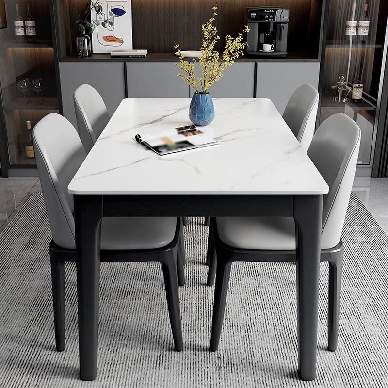 Mesa de comedor rectangular con superficie de piedra, mesa de comedor contemporánea con 4 patas de madera