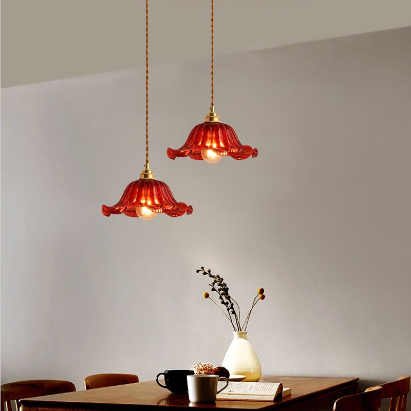 1-Light Ripped Shade Hanging Lamp, Contemporary Ribbed Glass Hanging Light