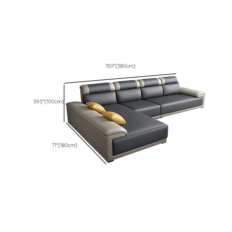 Contemporary Grey Sectional Sofa with Pillow Top Arm in Faux Leather