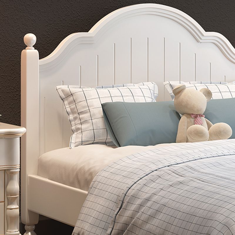 White Victorian Bed Frame Wood Panel Bed with Camelback Headboard