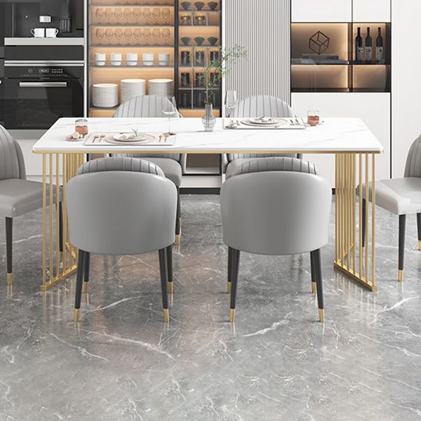 Glam Iron Dining Table Set 1/2/5/7 Pieces Dinette Set with Rectangle Sintered Stone Top