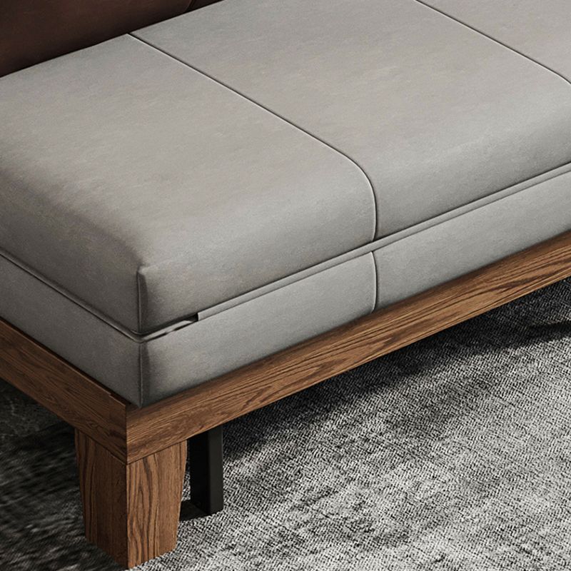 Faux Leather Armless Contemporary Bed Settee with Pillows in Grey