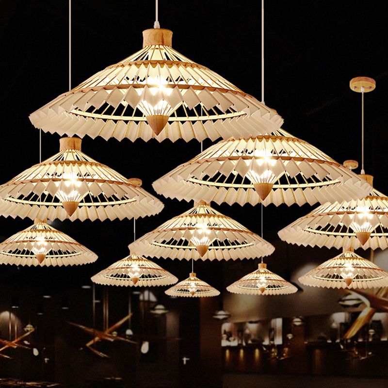 South-east Asia Umbrella Pendant Light Bamboo Single-Bulb Restaurant Suspension Light Fixture
