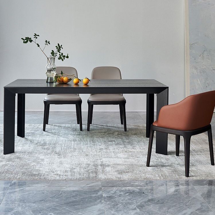 Rectangle 4 Legs Industrial Table Black Color Fixed Table of Pine Solid Wood