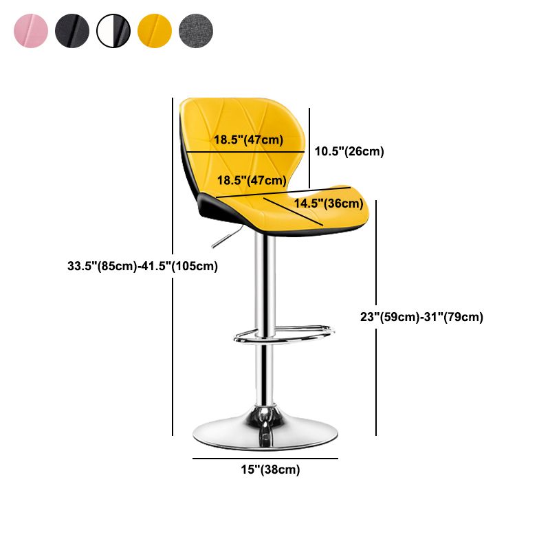 Contemporary Metal Barstool Faux Leather Footrest Adjustable Counter Stool for Home