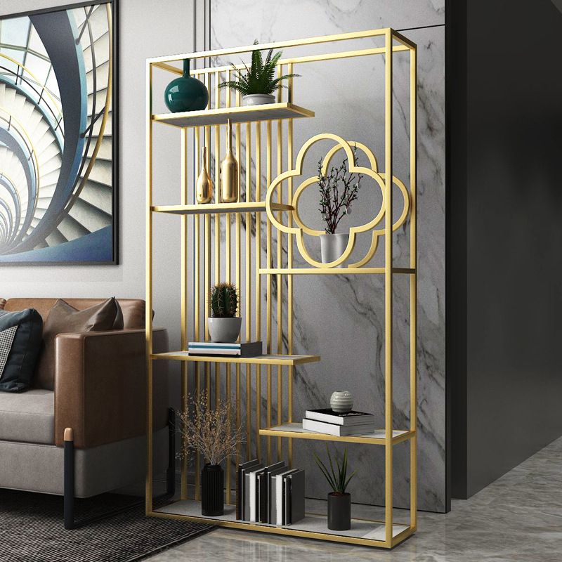 12" D Black / Gold Bookshelf Modern Iron Frame Open Storage Bookcase with Multi Shelves