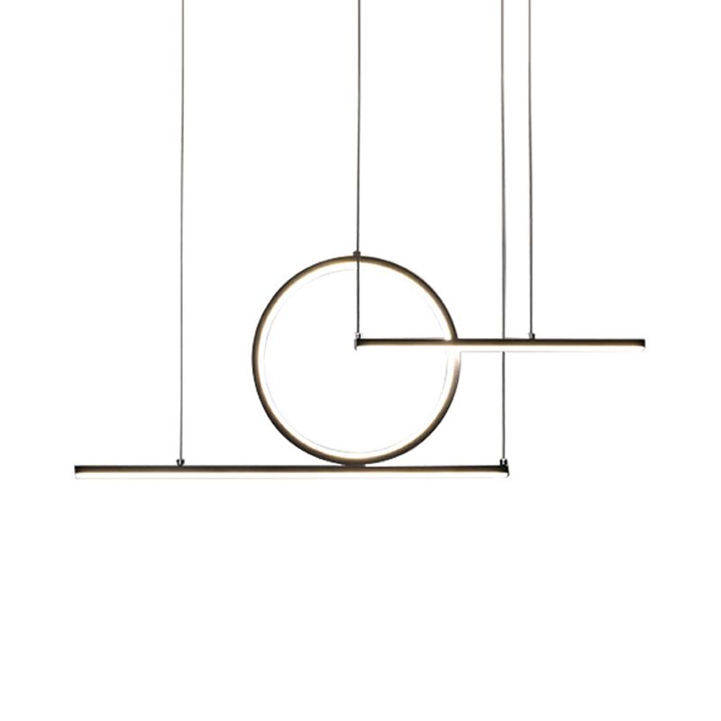 Modern Geometric Line Art LED Pendant Metal Kitchen Landscape Hanging Island Light in Black/Gold, Warm/White Light
