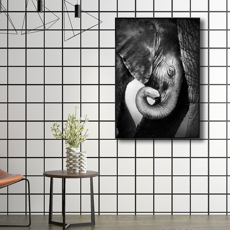 Canvas Decorative Painting Modern Elephant Family Wall Art Print in Black for Sitting Room
