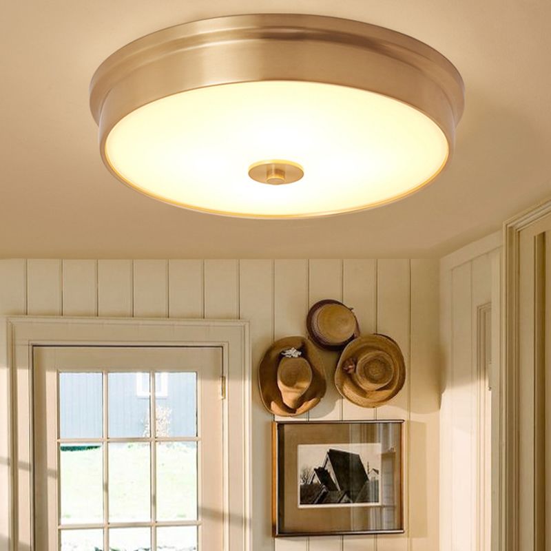 Plafonnier en verre doré de style rétro colonial, plafonnier circulaire en cuivre pour chambre à coucher