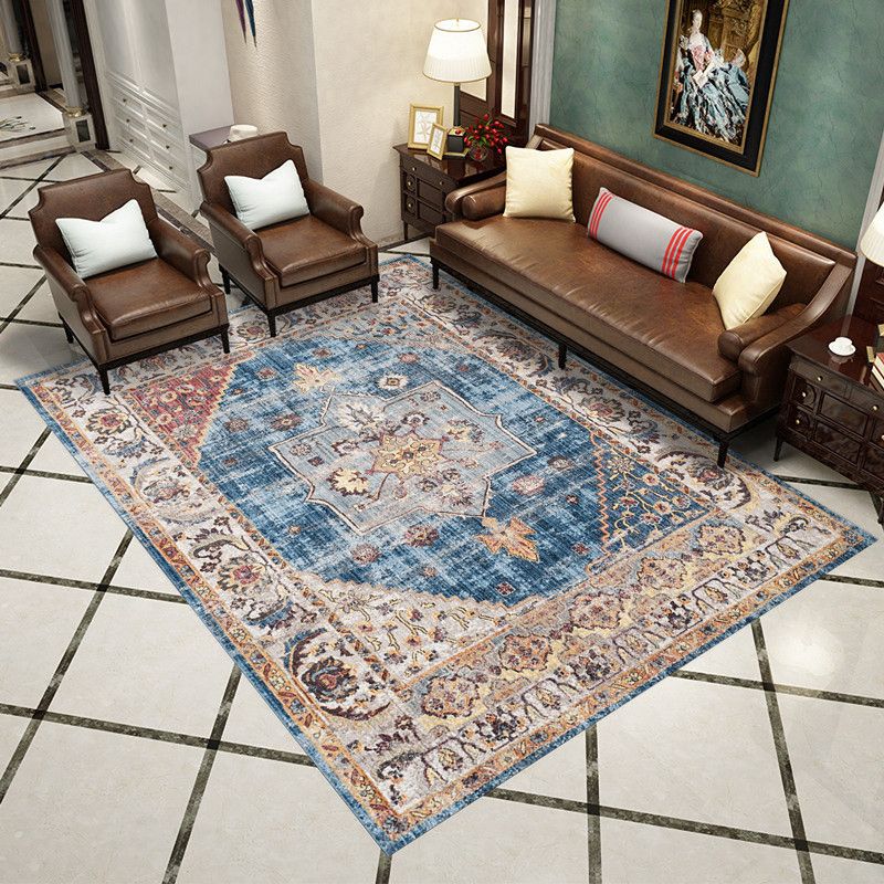 Grey Tone Shabby Chic Indoor Rug Polyester Ethnic Print Carpet Easy Care Rug for Home Decoration