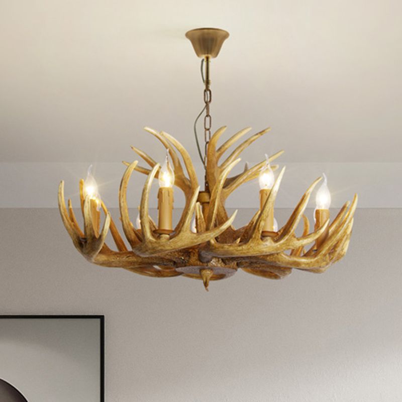 Resin Antler Shaped Suspension Lighting Rustic Living Room Chandelier Light Fixture