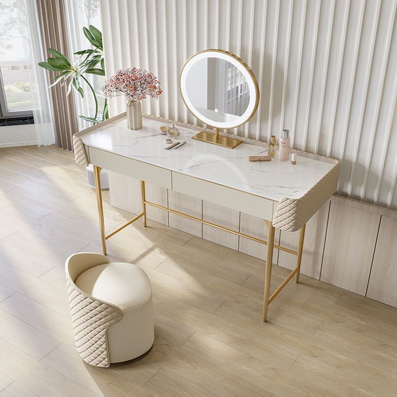 White Vanity Desk with 2 Storage Drawers 17.71" Wide Wood Vanity Set, Glam Style
