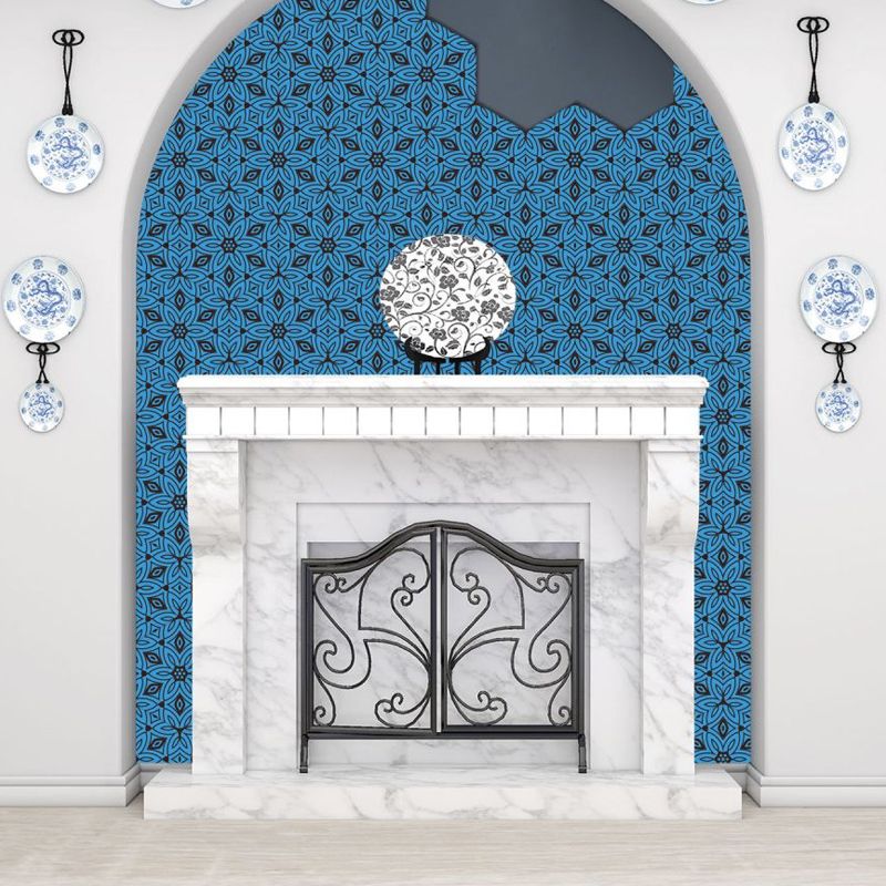 Blue Petals Wallpaper Panels Peel and Paste Bohemia Bathroom Wall Covering (12 Pieces)