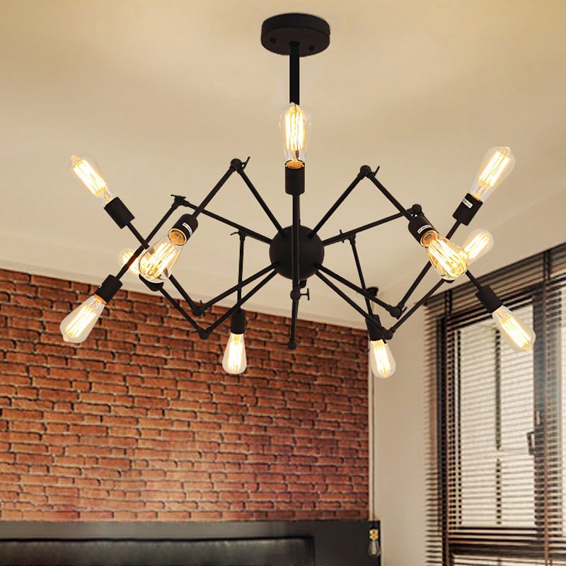 Radial Chandelier Lights Industrial Style Metal Hanging Pendant Lights in Black