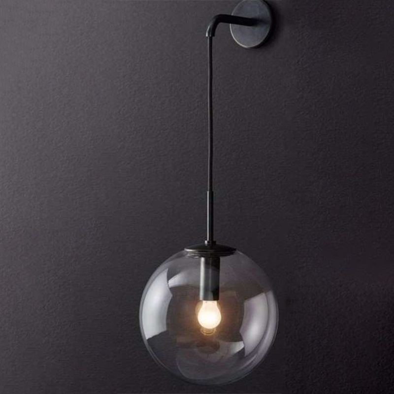 Postmodern Style Round Shade Wall Sconce Transparent Glass 1 Light Sconces for Bedroom