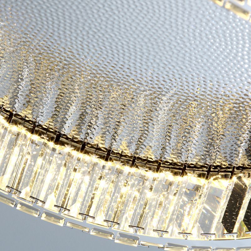 Lámpara de techo circular de acero inoxidable de estilo moderno y lujoso con montaje empotrado LED plateado de cristal