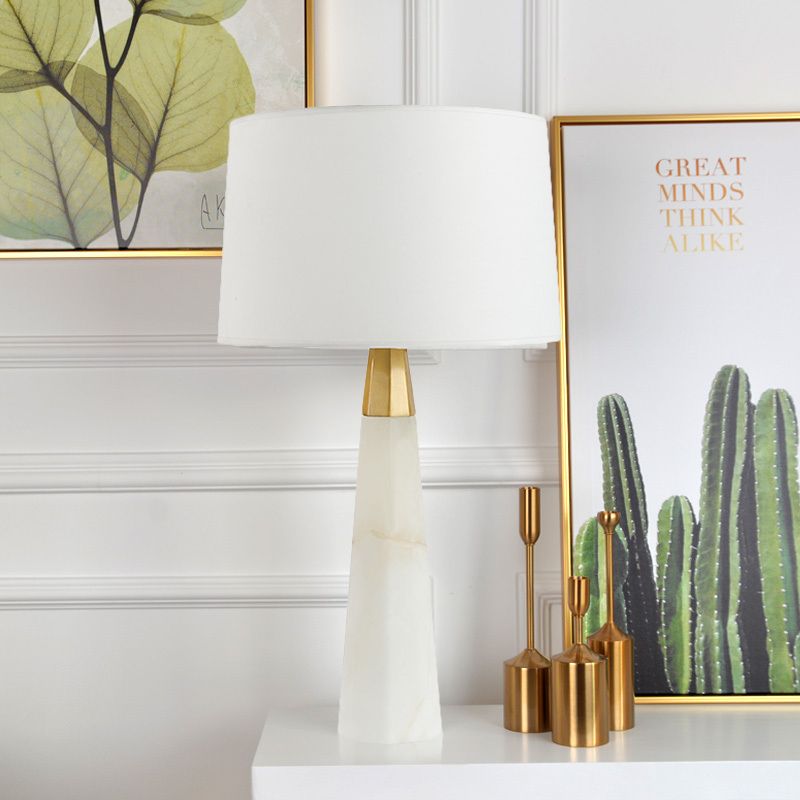 Contemporary Tapered Drum Task Lighting Fabric 1 Head Night Table Lamp in White