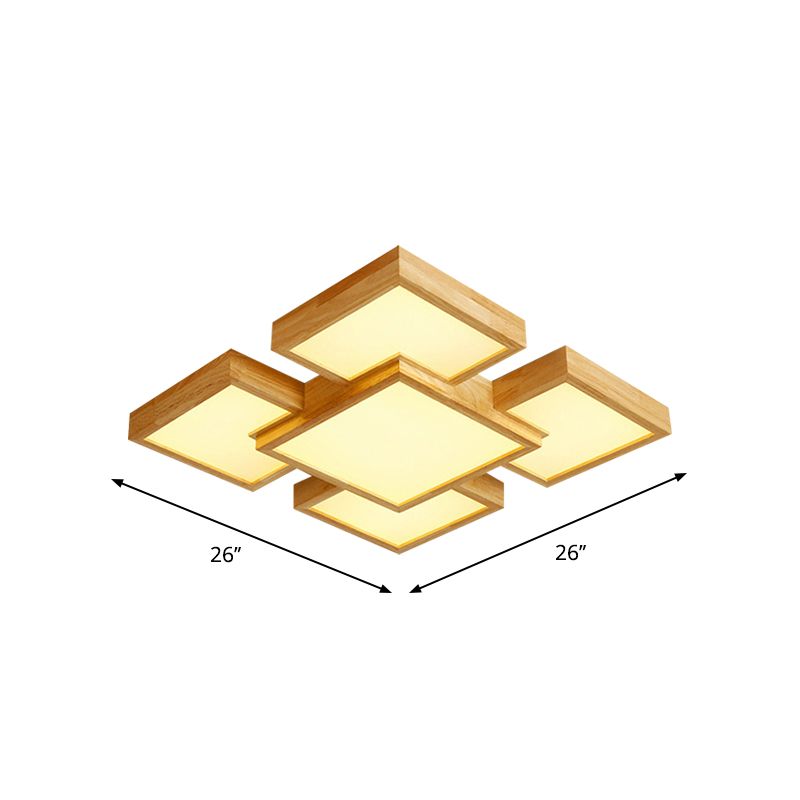 Beige vierkant/rechthoekblokspoellicht modern 22 "/31,5"/42 "brede LED houten plafond gemonteerde lamp