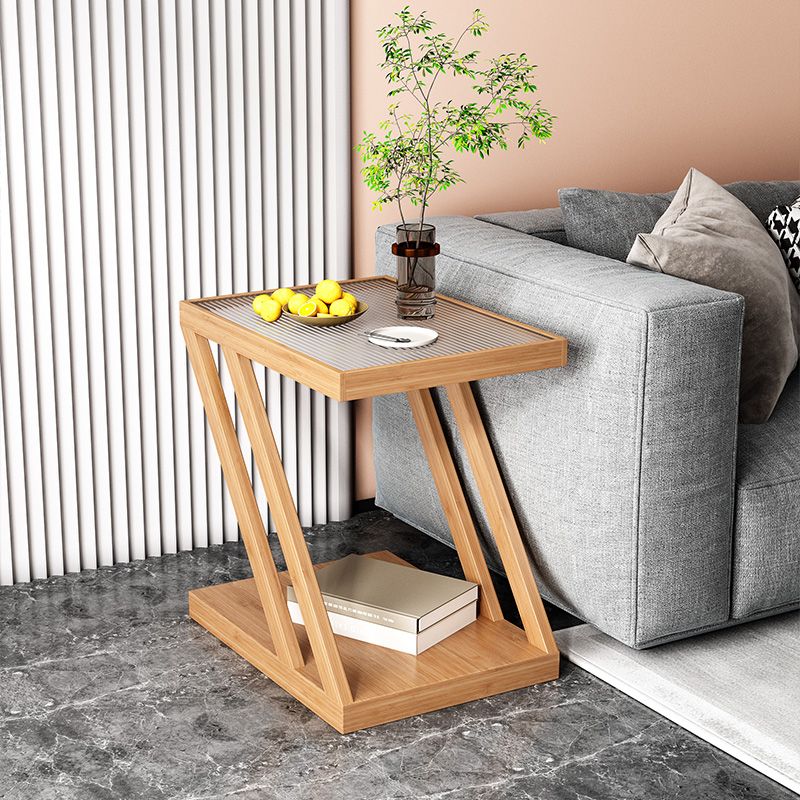 Contemporary Glass Top Wooden Rectangular with Storage Side Table