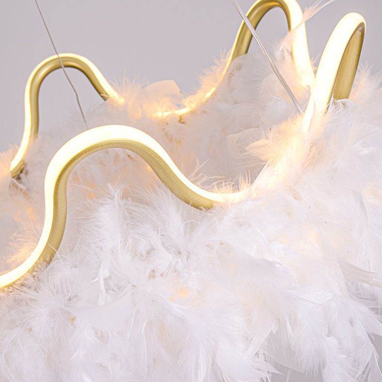 Crown Chandelier Light Fixture Modern Simplicity Feather Shade Pendant Lighting for Restaurant