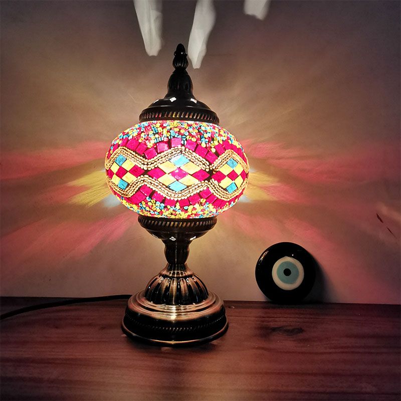 Turkish Mosaic Desk Light Retro Style Glass Lamp Shade Table Lamp Fixture