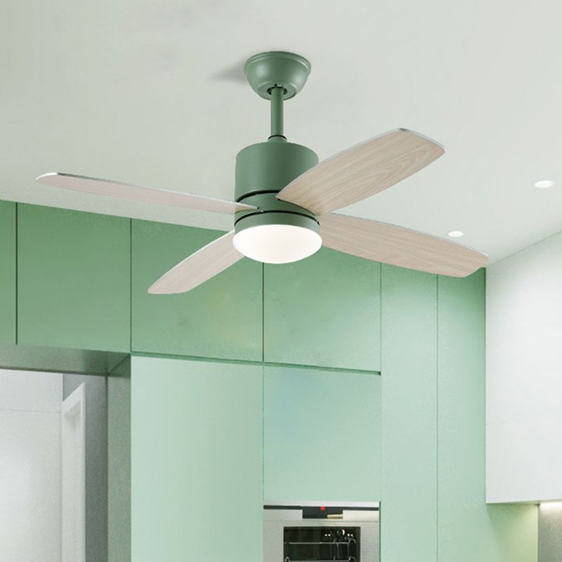 Cylindre Semi Flush Mounted lampe moderne métallique vert / gris / jaune 4 lames LED de ventilateur suspendu léger, 42 "W