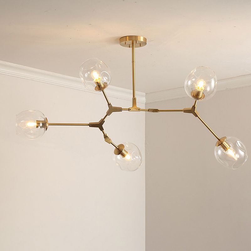 Clear Glass Suspension Lamp Fixture Modern Minimalist Island Light in Brass